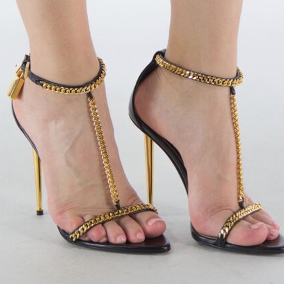 Tom ford lock sandals with chain black nwb multiple sizes 37.5-38-38.5 FIRM - Picture 2 of 7
